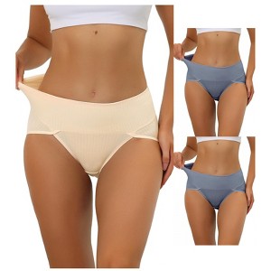 Allegra K Women's Hi-Cut Ribbed High Waist Tummy Control Available in Plus Size Briefs Multicolored - 1 of 4
