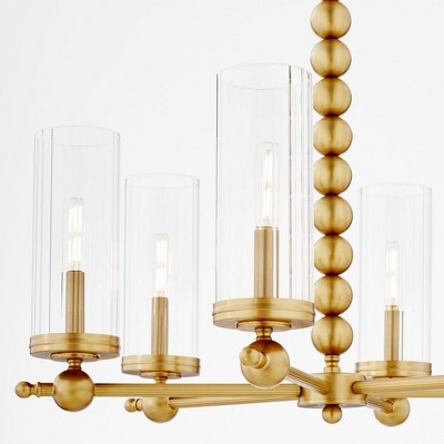 Aged Brass Beaded 6-Light Chandelier with Clear Glass Shades