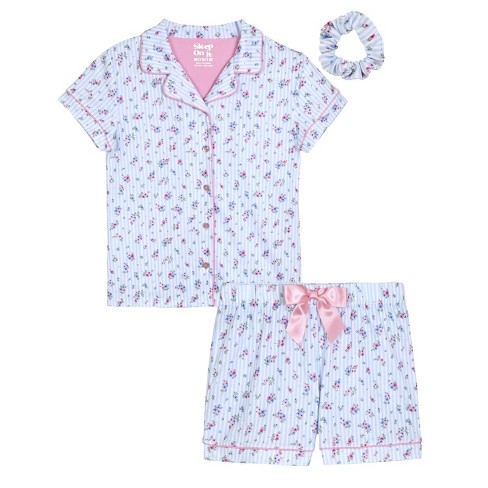 Sleep On It Girls 2-piece Short-sleeve Button Down Collared Coat Pajama ...