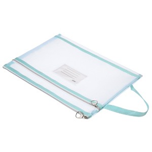 Unique Bargains Office Business A4 Nylon Document Pouch Mesh Zip Files Handle Bag with Name Tag - 1 of 4