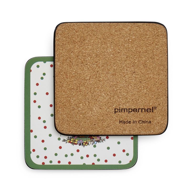 Pimpernel Christmas Tree Polka Dot Coasters, Set of 6, Cork Backed Board Heat and Stain Resistant, Drinks Coaster for Tabletop Protection, 3 of 8