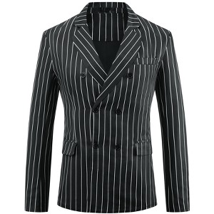 INSPIRE CHIC Men's Peak Lapel Double-Breasted Business Stripe Blazers - 1 of 4