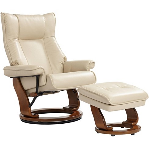 Cream leather recliner chair with footstool new arrivals