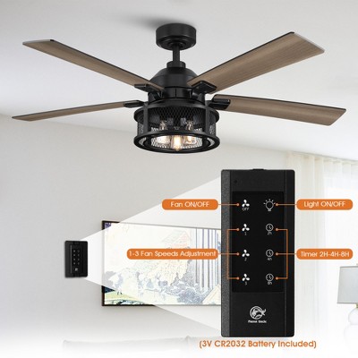 Parrot Uncle 52" Modern Black Ceiling Fan with Light and Remote Reversible Fan Blades
