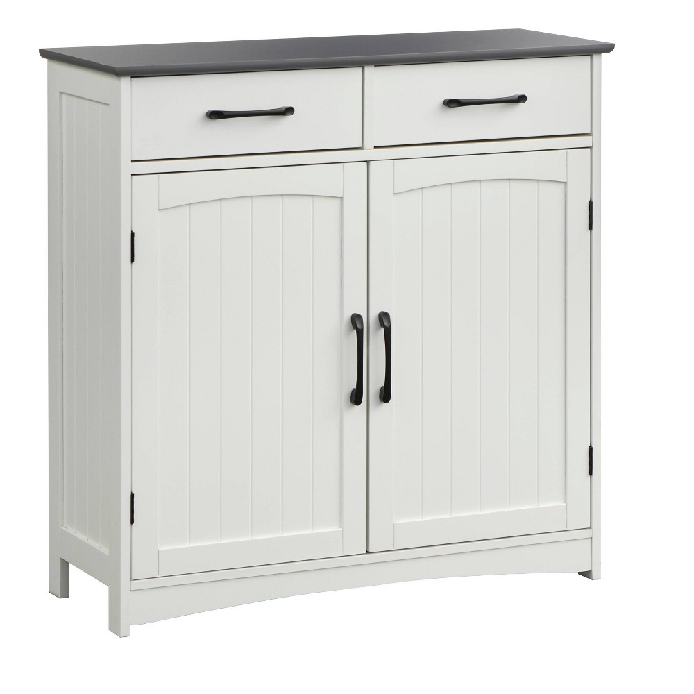 Buylateral 2 Door Dalton Modern Farmhouse Buffet Cabinet White/Charcoal Gray: Modern Farmhouse Style, Storage Server