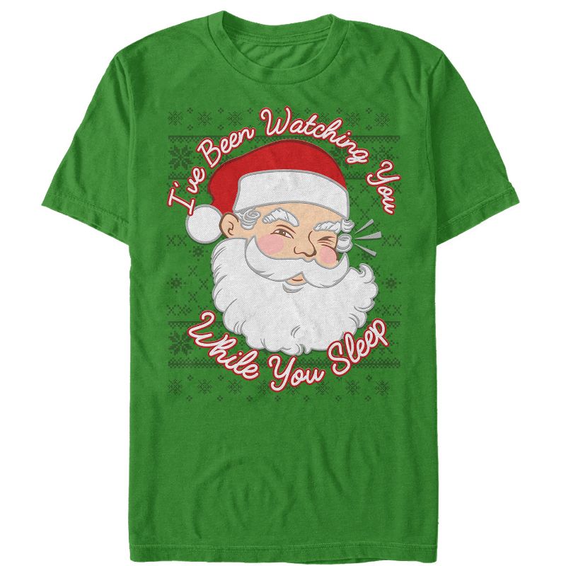 Men's Lost Gods Christmas Santa Watching You Sleep T-Shirt, 1 of 5