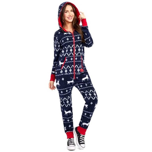 Tipsy Elves Women s Blue Reindeer Jumpsuit Festive Christmas One piece Reindeer Pajamas For Women Small Target