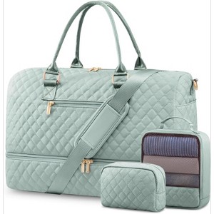 Travel Duffle Bag with Shoe Compartment, 3Pcs Set for Women, Weekender Overnight, Gym, and Hospital Bag with Toiletry - 1 of 4