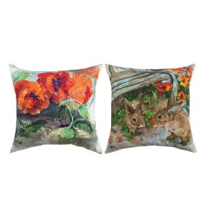 Outdoor Pillow - 2 Bunnies Design - 18" Climaweave Polyester by Manual Woodworkers & Weavers - 1 of 3