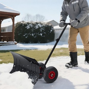 GustoWave Metal Snow Shovel, Heavy Duty Push Snow Shovel with Wheels and Angled Blade for Driveway, Black - 1 of 4