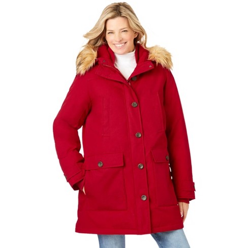 New down coat Woman Within store Red Large 18-20 faux fur