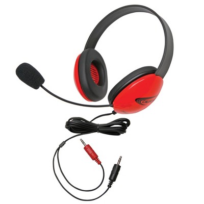 Califone Listening First 2800-AV Over-Ear Stereo Headset with Gooseneck  Microphone, Dual 3.5mm Plug, Red, Each