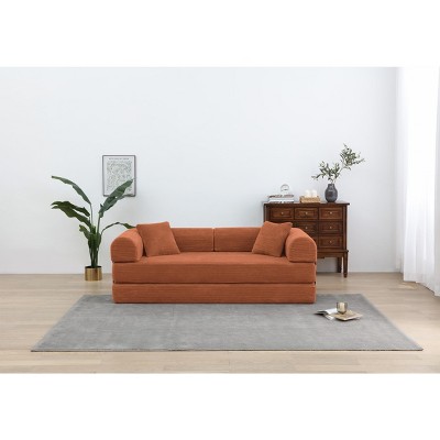 Dolonm 77.9 in. Corduroy Convertible Sleeper Sofa Bed -Foldable 3-Seat Couch with Fixed Frame & Cylindrical Pillow for Living Room, Bedroom