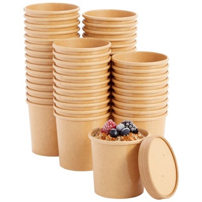 Juvale 50-Pack 12 oz To Go Soup Containers with Lids, Disposable Paper Bowls with Lids, Cups for Ice Cream, Dessert (Brown)