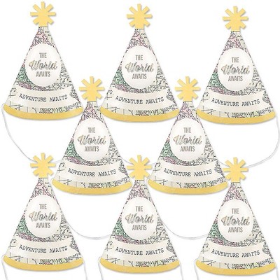 Big Dot of Happiness World Awaits - Travel Themed Mini Cone Party Hats - Small Little Party Hats - Set of 8