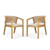 Acacia Wood Outdoor Dining Chairs Set of 2, Patio Dining Chair with Rope Backrest & Waterproof Cushion, Gardenm,Balcony, Terrace-Tanpinhause - 3 of 4
