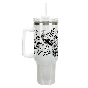 Elanze Designs Peacock Bird Flower Garden 40 oz. Stainless Steel, Large Water Bottle Coffee Mug, Spill & Leak Resistant, Thermal Travel Tumbler with - 1 of 1