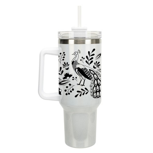 Elanze Designs Peacock Bird Flower Garden 40 oz. Stainless Steel, Large Water Bottle Coffee Mug, Spill & Leak Resistant, Thermal Travel Tumbler with - image 1 of 1