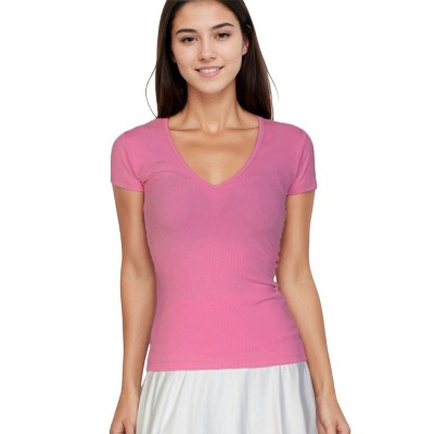Slickblue Women's Slim Fit Ribbed V-Neck Short Sleeve Top - Casual Everyday Tee - Multiple Colors, Size S-L