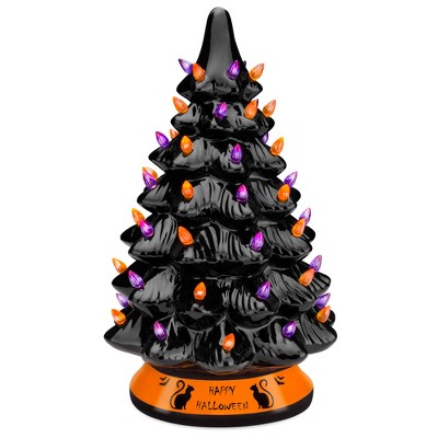 Best Choice Products Pre-Lit 15in Ceramic Halloween Tree Holiday Decoration w/ Orange & Purple Bulb Lights