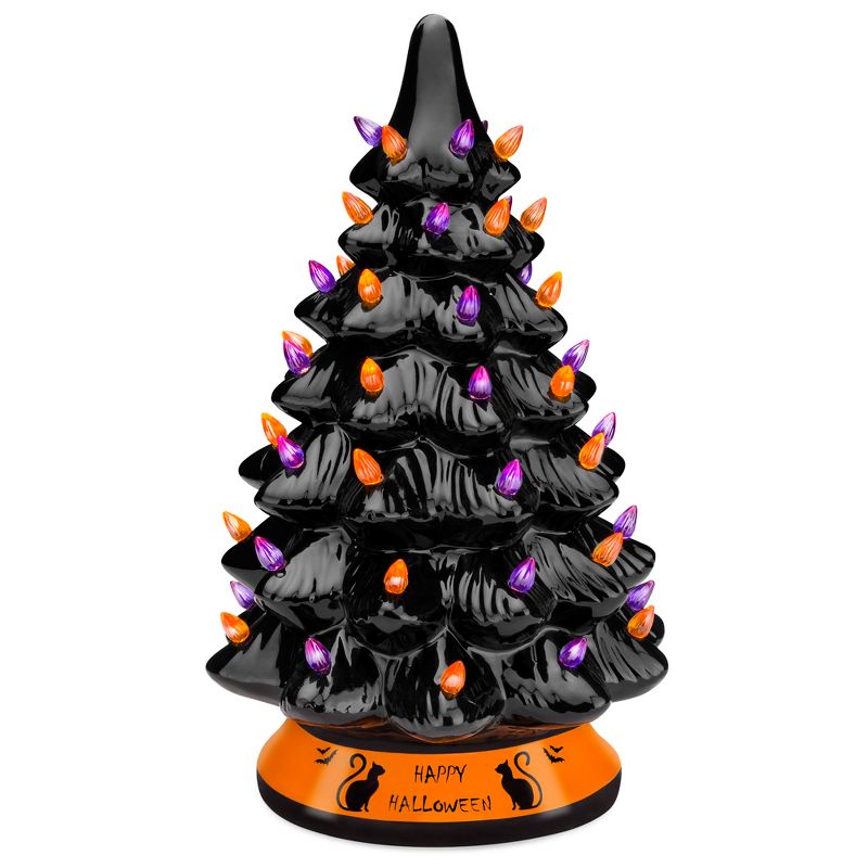 Best Choice Products 15in Pre-Lit Ceramic Tabletop Halloween Tree, Holiday Decoration w/ Orange & Purple Bulb Lights, 1 of 9