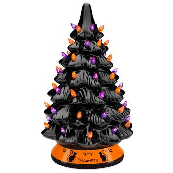 Best Choice Products 15in Pre-Lit Ceramic Tabletop Halloween Tree, Holiday Decoration w/ Orange & Purple Bulb Lights