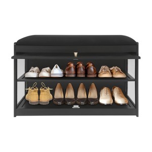 YIYIBYUS Entryway Shoe Bench with Cushion Shoe Rack with Storage Space, Black - 1 of 4