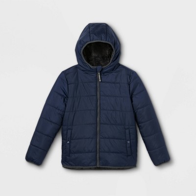 Boys navy puffer jacket deals