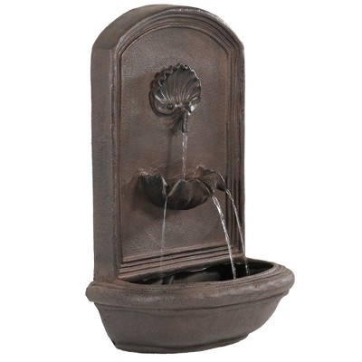 Sunnydaze 27"H Solar Only Polystone Seaside Outdoor Wall-Mount Water Fountain, Iron Finish