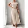Women Two Piece Skirt Set Casual Crew Neck Short Sleeve Cropped Top Elastic Waist Swing Midi Skirts - 2 of 4