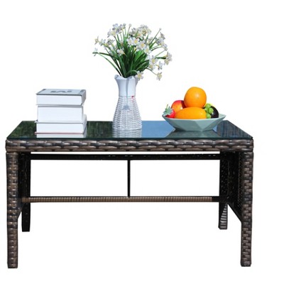 Vynxaria Outdoor Patio Coffee Table - Clear Tempered Glass, 30.75x17.5x15 inches, Wicker Sectional Sofa Set Compatible