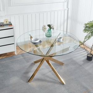 NicBex Minimalist Round Glass Dining Table with Cross Metal Legs,Modern Kitchen Table Bar Table,Dining Room Furniture - 1 of 4