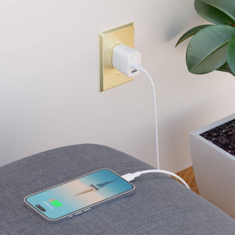 Just Wireless Pro Series 30W 2-Port USB-A &#38; USB-C Home Charger with 6&#39; Lightning to USB-C Cable - White, 3 of 8