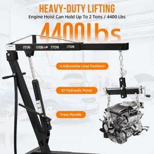 Engine Hoist, Cherry Picker - 2 Ton/4400 LB Heavy Duty with Leveler, Telescopic Boom & 6 Wheels, Folding Portable Lift for Garage Auto Shop - 1 of 4