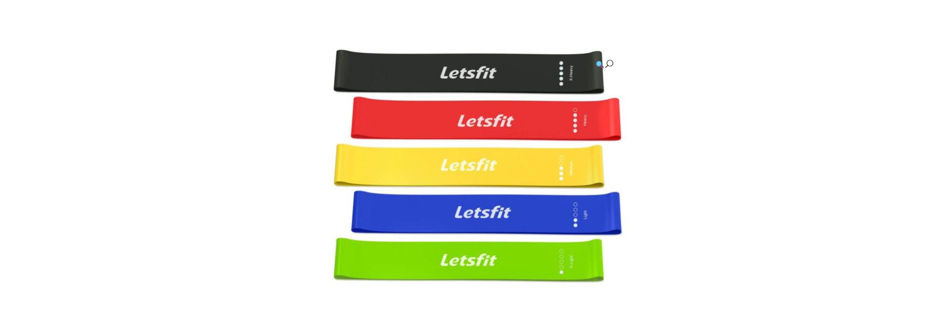 Letsfit Set of 5, Resistance Loop Exercise Bands With BONUS Carry Bag - JSD02-5P - Black