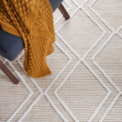 Natural Ivory Kilim Flatweave Geometric Wool Rug, 8' x 10'