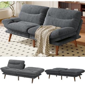 Futon Sofa Bed, Vintage Couch with 5-position Adjustable Backrest & Armrests, Futon Corduroy Couch for Efficient Home, Living Room or Office, Grey - 1 of 4