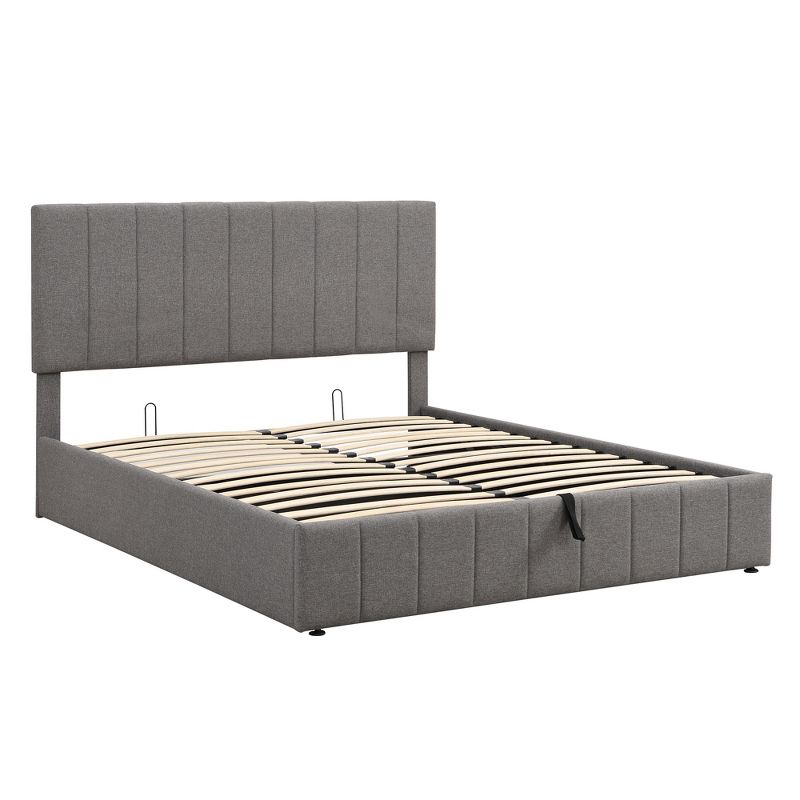 Linen Upholstered Platform Bed With Hydraulic Storage System - ModernLuxe, 4 of 13