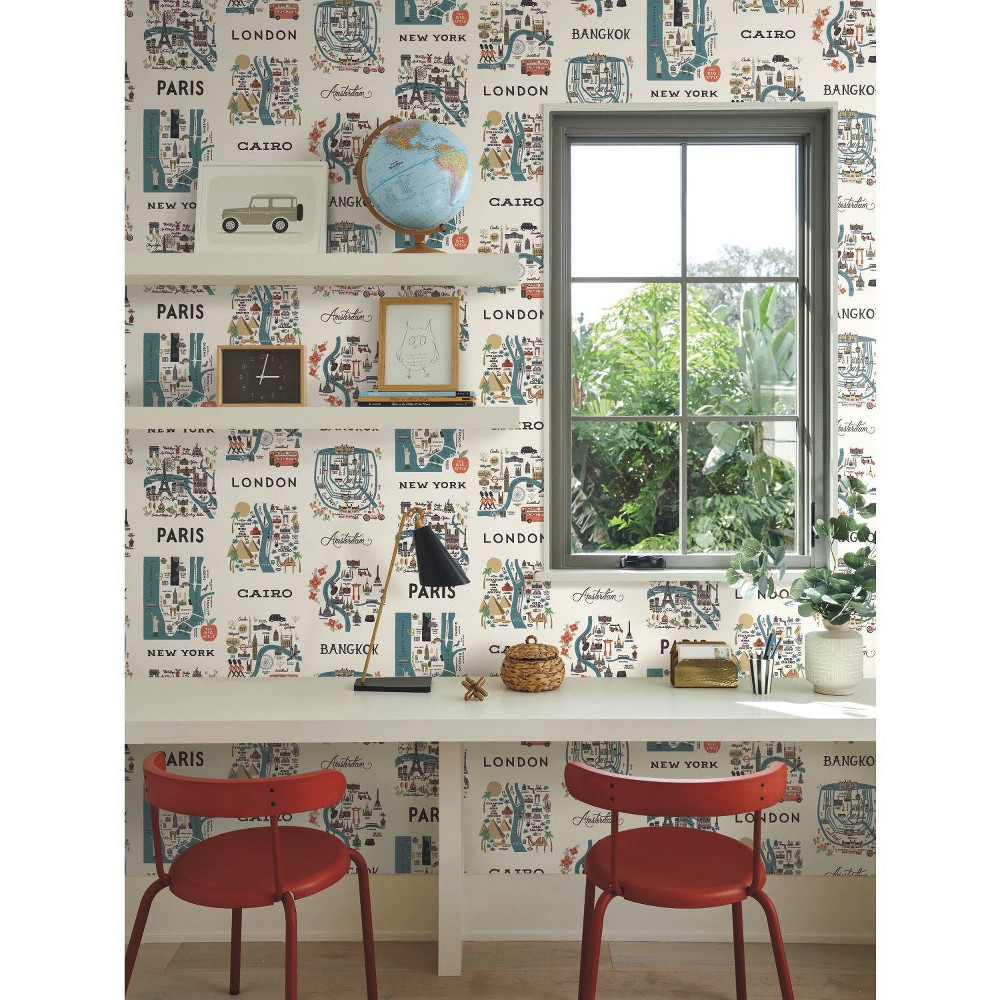 Photos - Wallpaper Rifle Paper Co. City Maps Peel and Stick  Blue/Red