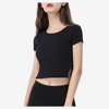 Anna-Kaci Active Women's Fitted Short Sleeve Crop Top with Side Slit Hem - 3 of 4