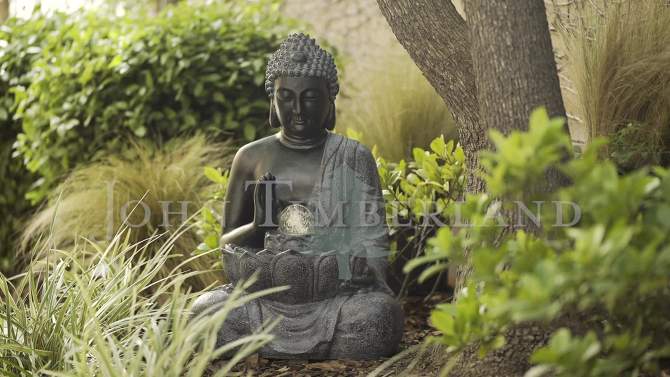 John Timberland Sitting Buddha Zen Outdoor Water Fountain with LED Light 28" for Yard Garden Patio Deck Porch House Exterior Balcony Meditation, 2 of 12, play video