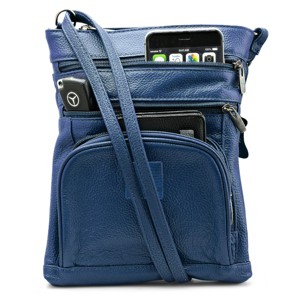 Steeltime Adult genuine leather crossbody 5 zipper Serenity bag. Color Options: Black, Dark Brown, Light Brown, Navy, Teal, Purple, Red - 1 of 2