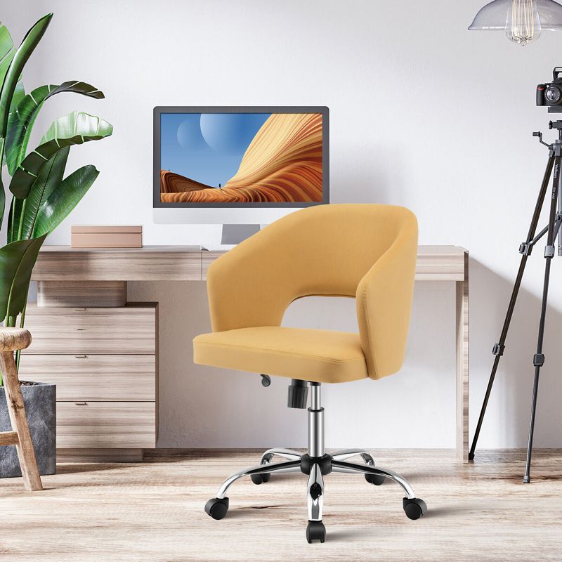 Tangkula Adjustable Swivel Desk Vanity Chair Upholstered Office Chair w/ Hollow Out Back, 3 of 11