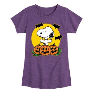 Girls' - Peanuts - Snoopy Pumpkin Patch Fitted Short Sleeve Graphic T-Shirt - 1 of 4