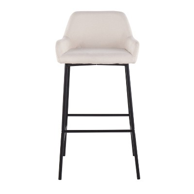 Set of 2 Cream Fabric and Black Metal Industrial Bar Stools