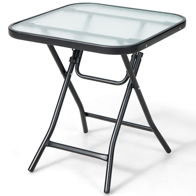 Costway Patio Folding Square Glass Side Table Bistro Coffee Table Plant Stand, 1 of 11