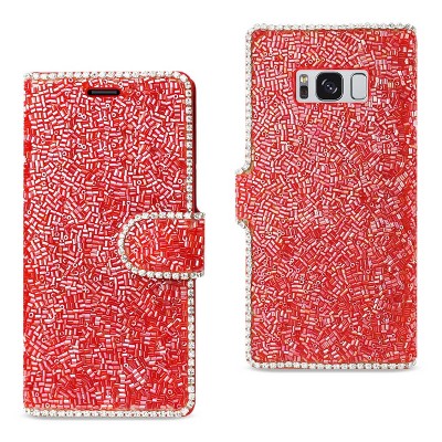 Reiko Samsung Galaxy S8/ SM Bead Diamond Wallet Case in Red