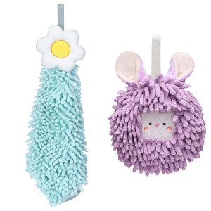 REGALWOVEN 2 Packs Soft Absorbent Cute Decorative Chenille Hand Towel for Bathroom 6" x 15"/7" x 7" - 1 of 4