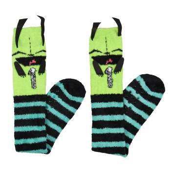 Invader Zim Gir 3D Character Fuzzy Plush Knee High Slipper Socks For Women 1 Pair Multicoloured