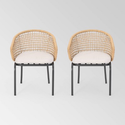 Arias Set of 2 Wicker Club Chair - Light Brown/Beige - Christopher Knight Home